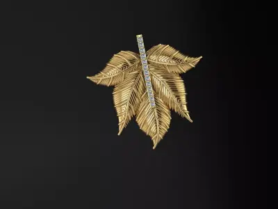 BROACH gold leaf brooch with diamonds 3D print model