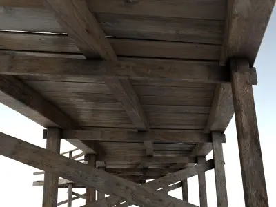 Footbridge Low Poly curved wooden bridge Low-poly 3D model