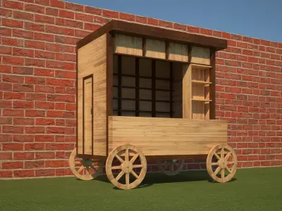 Wooden Food Cart 3D model