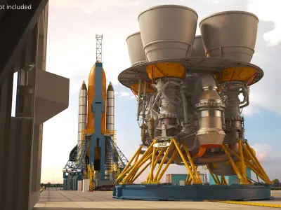  Four-Chamber Liquid Rocket Engine with Yellow Struts Grey 