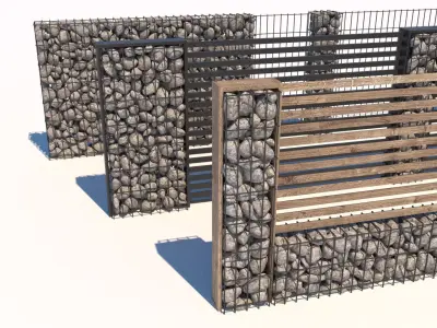 Gabion fence Low-poly 3D model