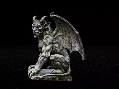 Ancient Mossy Gargoyle Statue  High Poly  Sculpt Low-poly 3D model