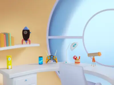 cartoon sci-fi bedroom 3D model