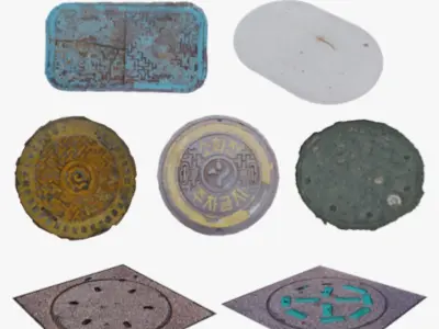 Korean style 7 manhole set 3D model