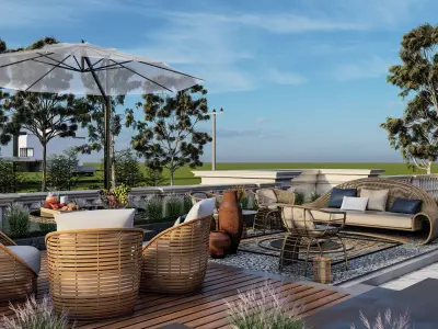 Neoclassical House design with roof top landscape 3D model