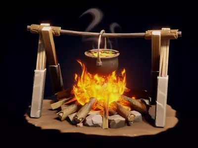Stylized Campfire - Game Ready 3D Model Low-poly 3D model