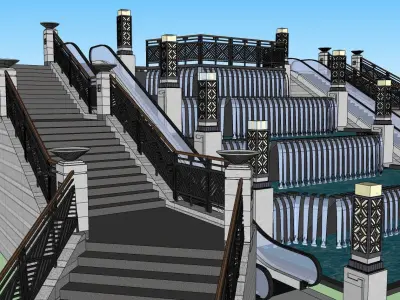 water fall with modern railing 3D model