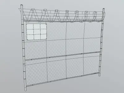 Damaged Metal Fence With Danger Sign Low-poly 3D model