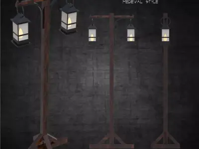 Gas lamps floor standing architectural scene lighting medieval Low-poly 3D model