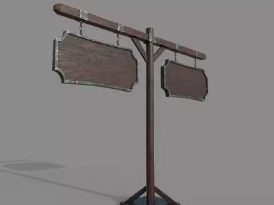 2 Wooden PBR Signboards Low-poly 3D model