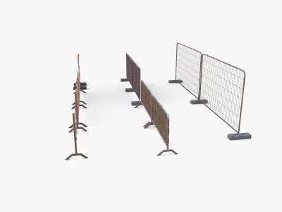 Construction site barrier pack V1 weathered Low-poly 3D model