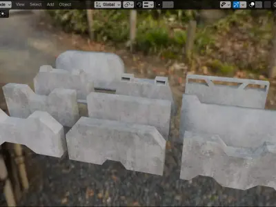 Props Concrete Barrier - Kit 004 Low-poly 3D model