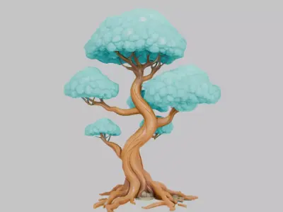 Whimsical Azure Tree Low-poly 3D model
