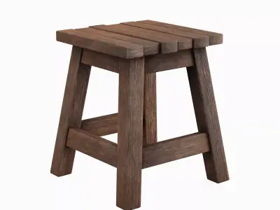 Medieval Wooden Stool 04 Low-poly 3D model