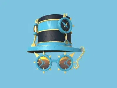 Steampunk Hat 10 Cartoon Blue - SciFi Character Design Low-poly 3D model
