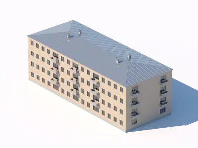 Soviet-style residential building with balconies 3D model