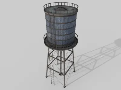 Water Tower Low-poly 3D model 11