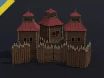 Cartoon wooden fortification Polygonal Style Low-poly 3D model