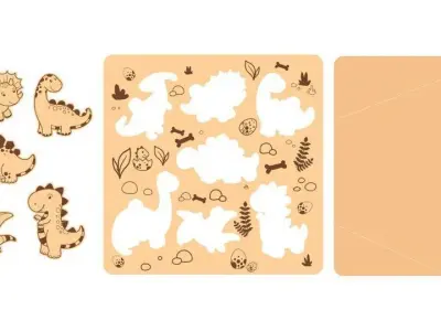 10 Designs Children Kids Puzzles Laser Cut 2D Files 3D model