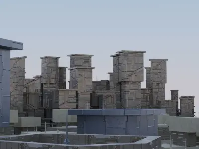 Sci fi city settlement Game Ready 4k real world scale Interiors Low-poly 3D model