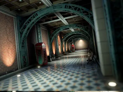 Victorian Train Station and Railroad Modular Set Low-poly 3D model