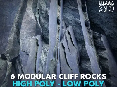 6 Modular Sharp Cliffs - 250712 Low-poly 3D model