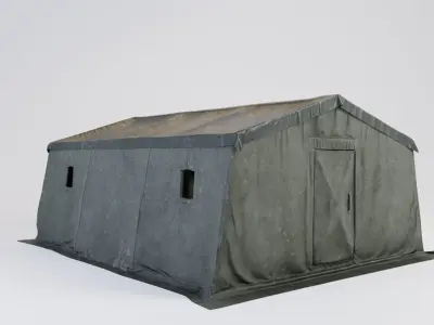 Army tent 3 color options Low-poly 3D model