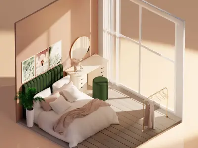 5 Lowpoly Bedroom VOL 02 Low-poly 3D model