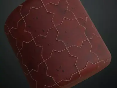 Royal Red Islamic Star Pattern Stone Tiles PBR Seamless Texture