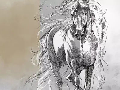 Galloping Horse Sketch Mural  Texture