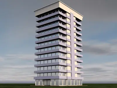 12-Storey Residential Building 3D Model Low-poly 3D model