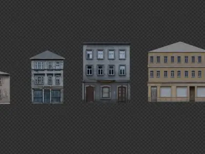 Old Buildings pack of 5 Low-poly 3D model