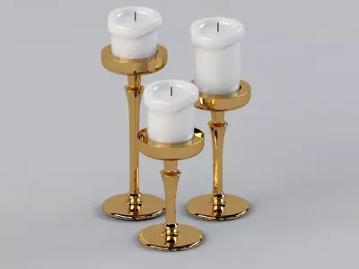 Candle and Candle Holders Golden 3D model