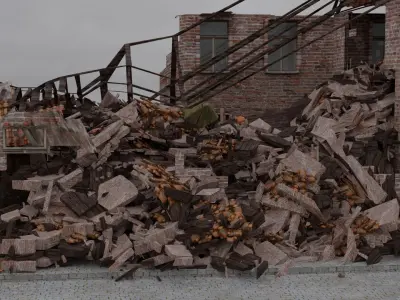 World War 2 Damaged Building Low-poly 3D model