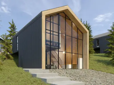 House modern cabin on side of mountain 3D model