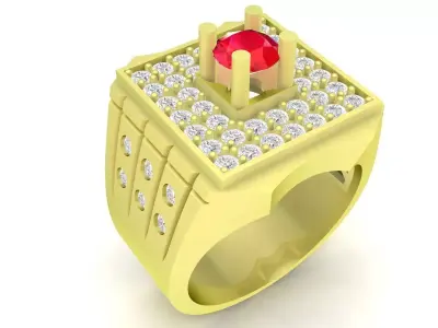 Luxury Square Diamond Ring with Center Gem for Men 3830 3D print model