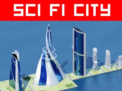 Sci-Fi City building set pack bundle Low-poly 3D model