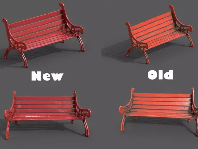 Street Bench Pack 2 Low-poly 3D model