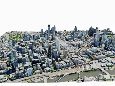 Melbourne city close view  Low-poly 3D model