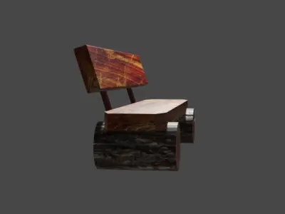Bench wooden made of logs Free 3D model