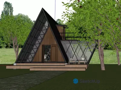 MODERN A FRAME WOODEN CABIN TINY HOUSE FOREST RETREAT 3D model