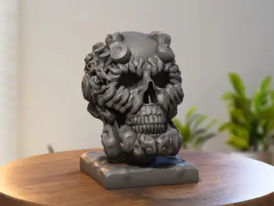 Robot Skull Headphone Stand  Cyborg Headset Stand 3D print model purchase