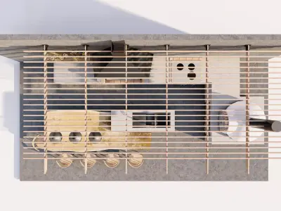 Outdoor Kitchen and Bar with Pergola Low-poly 3D model