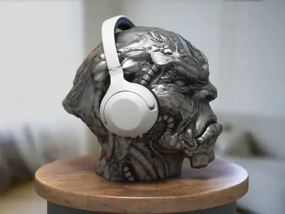 Robot deamon Headphone Stand Skull demon robot Cyborg Headset  3D print model