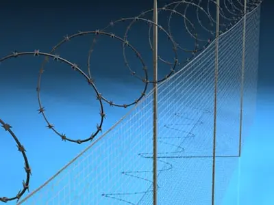 Fence with barbed wire 3D model