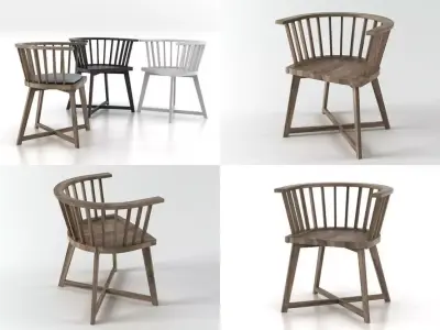 Gray four different chairs and table 3D model