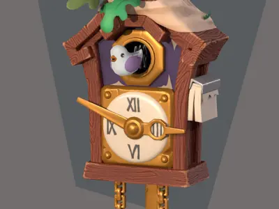 Stylish cartoon cuckoo clock Low-poly 3D model