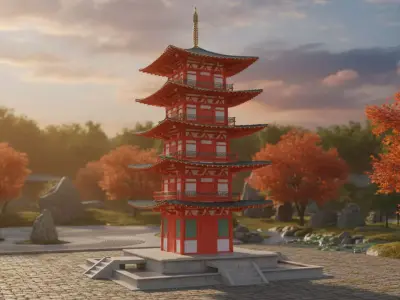 Japanese Pagoda Asian Temple High Detail PBR Textures 3D model