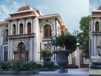 islamic Andalusian Villa with Fountain  Garden Low-poly 3D model