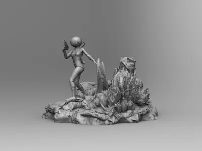 Beautiful Space Alien Girl on Wild Planet Sci-Fi Miniature 3D print model